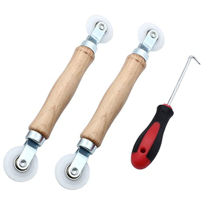 3 Pcs Window Door Screen Repair Kit | Screen Spline Roller Tool, Wooden Handle, Nylon Bearing Wheels, Removal Hook