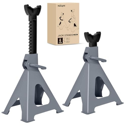 Nilight Jack Stands, 6 Ton (12,000 lbs) Capacity Heavy Duty Steel Car Lifting Stand, Adjustable Height 15.35" to 23.22", 1 Pair - size: 6T