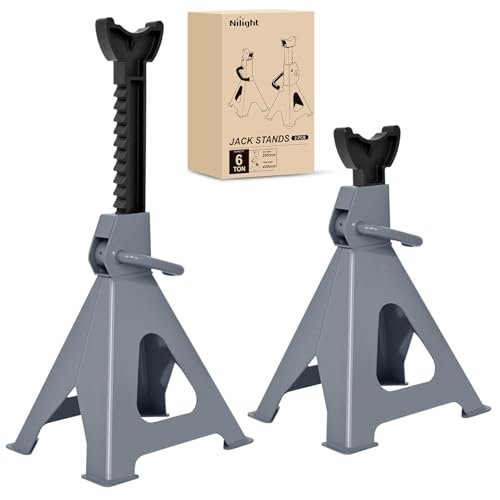 Nilight Jack Stands, 6 Ton (12,000 lbs) Capacity Heavy Duty Steel Car Lifting Stand, Adjustable Height 15.35" to 23.22", 1 Pair - size: 6T
