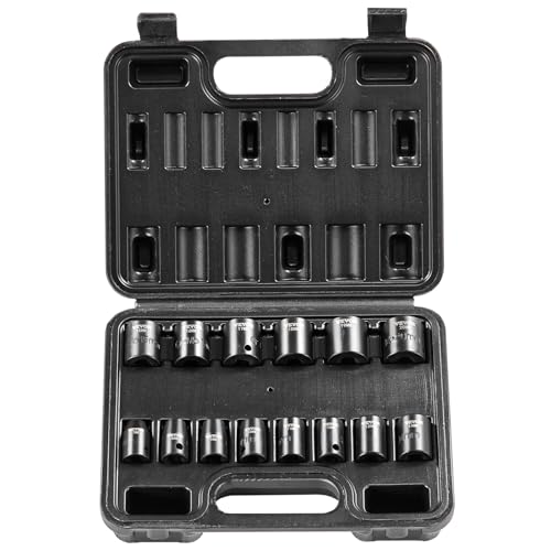 VEVOR 3/8" Drive Impact Socket Set, 14 Piece Shallow Socket Set Metric 7-20mm, 6 Point Cr-Mo Alloy Steel for Auto Repair, Easy-to-Read Size Markings, Rugged Construction, Includes Storage Case - style: 3/8" 14PCS CR-MO