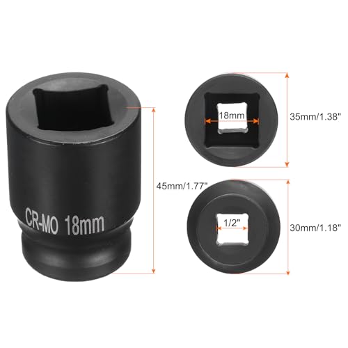 HARFINGTON 2pcs 4 Point Square Socket 1/2" Drive 18mm Metric Square Impact Socket CR-MO Blackening Standard Wheel Sockets Pneumatic Socket Tool for Auto Repair Mechanical Maintenance Home Use - size: 18mm
