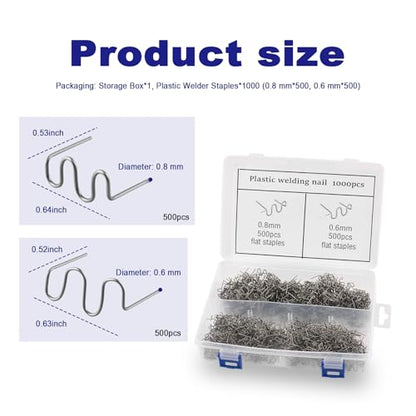 1000PCS Car Hot Stapler,Wavy Pre-cut Car Plastic Welder Staples Bumper Repair Kit with 0.8mm & 0.6mm,Stainless Steel Cars Plastic Welding Staples as Plastics Repair Kit with Box