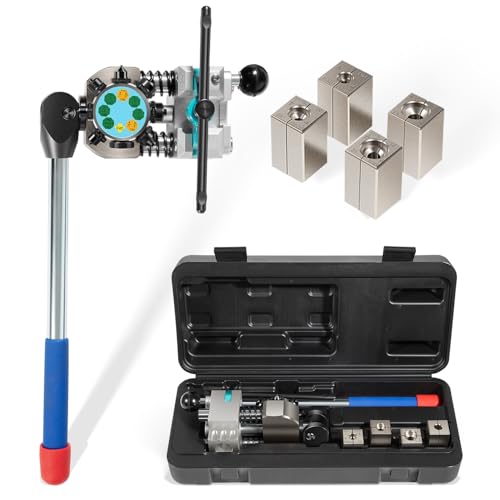 Professional Brake Line Flaring Tool- 45 Degree Set - Single, Bubble, and Double Flare Tool Kit - Used with Various Tubes, with 4 Split Dies for 3/16”, 1/4”, 5/16”, 3/8” Tubing