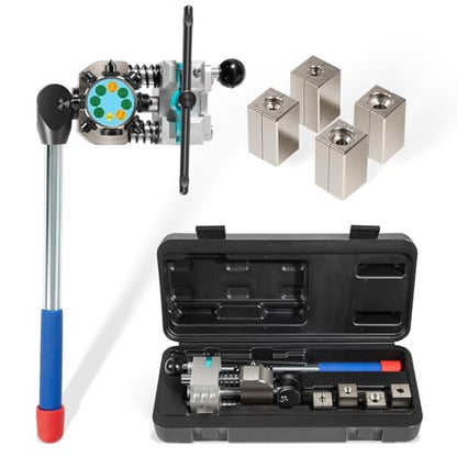 Professional Brake Line Flaring Tool- 45 Degree Set - Single, Bubble, and Double Flare Tool Kit - Used with Various Tubes, with 4 Split Dies for 3/16”, 1/4”, 5/16”, 3/8” Tubing
