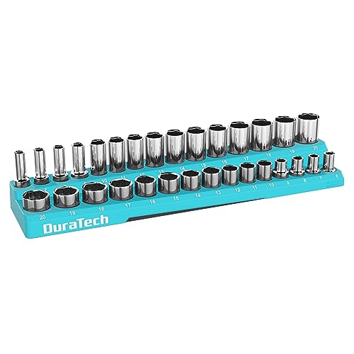 DURATECH Magnetic Socket Organizer, 3/8" Metric Socket Tray Holds 30 Standard & Deep Sockets, Magnetic Sockets Holder - size: 3/8" DR, Metric
