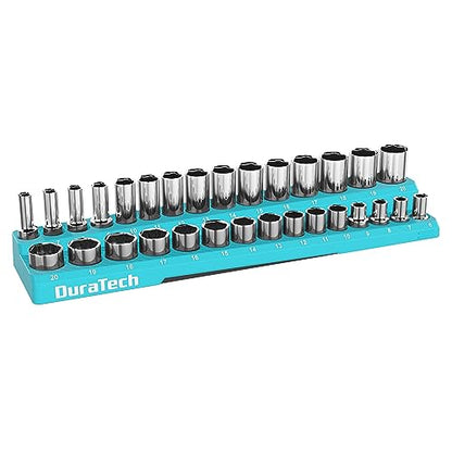 DURATECH Magnetic Socket Organizer, 3/8" Metric Socket Tray Holds 30 Standard & Deep Sockets, Magnetic Sockets Holder - size: 3/8" DR, Metric