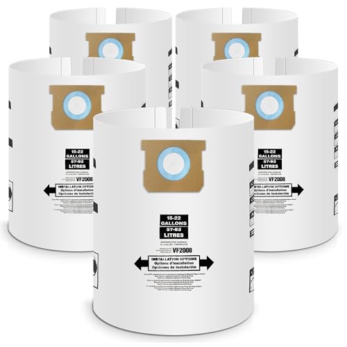 5 Pack Vacuum Bags Replacement for Shop Vac Bags 15-22 Gallon Type G 90663 9066300 Type J 90673 9067300 and VF2008, PETOX High-Efficiency Disposable Vaccum Collection Filter Bags - size: 15-22 Gallon (5 pcs)