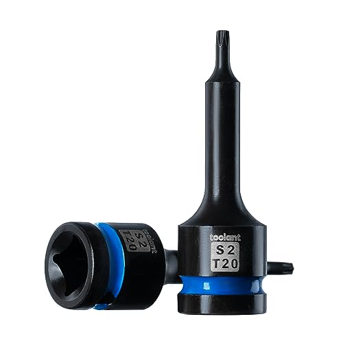 toolant 1/2-Inch Drive T20 Impact Torx Bit Sockets, 2-Piece | S2 steel one-piece sockets feature manganese phosphate coating, pin holes, and laser-etched markings - size: T20