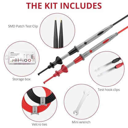 BINTA 25-Piece Silicone Multimeter Leads Kit for Electricians & DIY Users， Professional Test Leads with Replaceable Probes, Alligator Clips & Tweezer for Industrial Automotive Home Electrical Testing - style: 25PCS