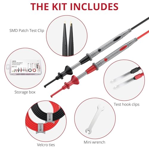 BINTA 25-Piece Silicone Multimeter Leads Kit for Electricians & DIY Users | Professional Test Leads with Replaceable Probes, Alligator Clips & Tweezer for Industrial Automotive Home Electrical Testing - style: 25PCS