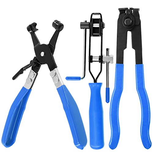 Swpeet 3Pcs Blue CV Joint Boot Clamp Pliers and Swivel Flat Band Hose Clamp Pliers Assortment Kit, Ear Boot Tie Car Band Tool Car Water Pipe Locking Automotive Hose - color: Blue