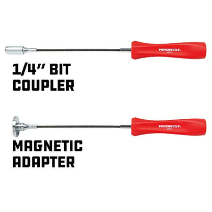 Powerbuilt Magnetic Oil Drain Plug Remover Tool, Flexible Shaft for Easy Reach, Hex Bit Magnet Adapter, Hold and Remove Plugs - Red 942072