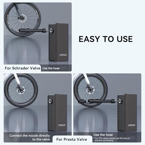 CYCPLUS Electric Bike Pump, A3Mini, 120 PSI, Brushless Motor, with Display | Pocket-size, 212g, 2000mAh, Fast Inflation. Presta and Schrader Valve，Auto Off, for Road Bikes, MTB, E-Bikes and Motorcycles
