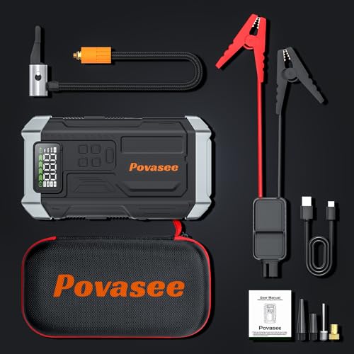 [2026NEW Model] 5000A Jump Starter with Air Compressor,Car Jumper Starter Portable with 150PSI Tire Inflator 12V Jump Box with LCD Display,Flashlight,Storage Case (Up 9L Gas/8L Diesel Engine - style: With Air Compressor