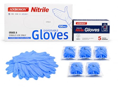ANBOSON Nitrile Gloves with 5 Pair Travel Package, Disposable Gloves, XL | X-Large for Everyday Protection, Cleaning, Pet Care & DIY, Premium Nitrile Outperforms Vinyl with Better Grip & Flexibility - color: Blue of 110, size: X-Large