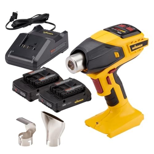 Wagner SprayTech 2462735 FURNO 550 18V Variable Temp Cordless Heat Gun for Crafts, Wire Shrinking, Defrosting Pipes, with 2 Nozzles – Includes 2 Batteries and a Charger - size: FURNO 550 Cordless (2 Batteries)