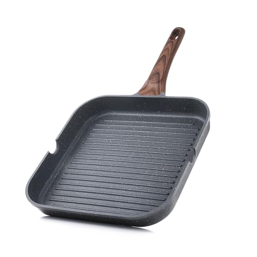 SENSARTE Nonstick Grill Pan for Stove Tops, Versatile Griddle Pan with Pour Spouts, Square Grill Pan for Big Cooking Surface, Durable Grill Skillet for Indoor & Outdoor Grilling. PFOA Free, 11 Inch - color: Gray Granite, size: 11 Inch