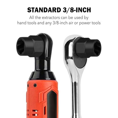 15 PCS 3/8” Drive Shallow Impact Socket Set,Metric and SAE Cr-V Steel Lug Nut Extractor Twist Socket Set for Removing Damaged Bolt， Nut Extractor & Screws Threading Tool Kit Set (10-17mm) - color: 13 Pcs-3/8