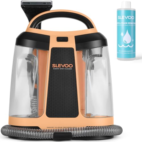 Slevoo 450W Portable Carpet Cleaner Machine with 1 Bottle Cleaning Solutions, Strong Suction Upholstery and Furniture Cleaner for Cleaning Stairs, Car Interiors, for Pet Footprint, Dust, Oil (Orange) - color: Orange