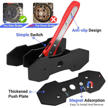 Brake Caliper Compression Tool - Rotating Ratchet Caliper Piston Compressor Tool with 2 Pcs Steel Plates, 360° Adjustable Brake Caliper Tool, Essential Tool for Car Brake Maintenance