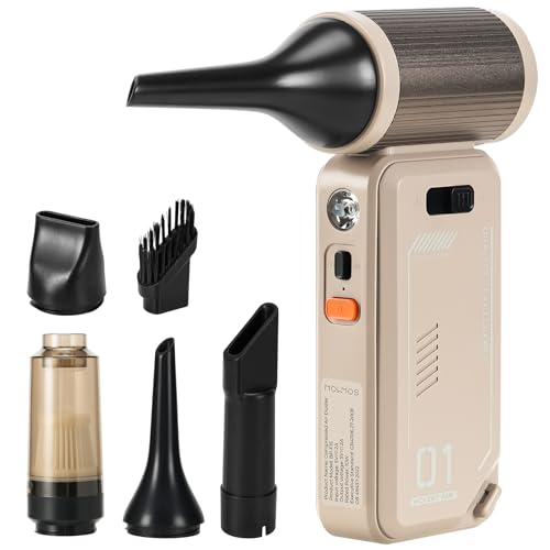 Compressed Air Duster - 130000RPM Rechargeable Electric Cordless Blower, Built-in Cable Power Bank, Vacuum Cleaner with Stepless Speed for Computer Keyboard, Car, Home and Outdoor - Camel - color: Camel