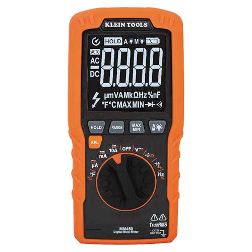 Klein Tools MM450 Slim Digital Multimeter, Reverse Contrast Display with Lead Alert, Auto-Ranging TRMS, 600V AC/DC Voltage, Current, Resistance, Temp, Frequency, Continuity - size: Slim Meter