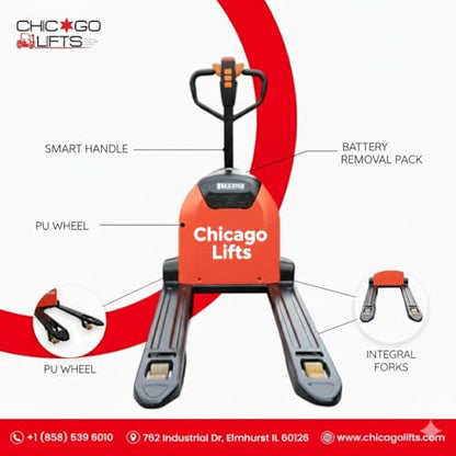 48" x27" Full Electric Pallet Jack 3300lbs Capacity Li-Ion Battery 24V/30AH