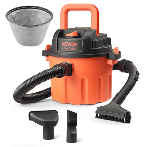 VEVOR Dry Vacuum Cleaner, 2.6 Gallon 2.5 Peak HP Portable Shop Vac with 800W Input Power, Various Nozzles, 1.25in Diameter x 4ft Hose, 9.2ft Cord for Home, Garage, Jobsite, Workshop, Black Orange - color: Plastic, size: 2.6 Gal+2.5 Peak HP+Dry