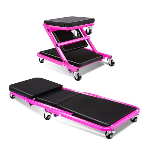 Foldable Z Creeper 2 in 1 Rolling Seat for Garage Shop Auto Repair Purple | 40 inch Low Profile Creeper with Wheels - style: 40inch-Purple
