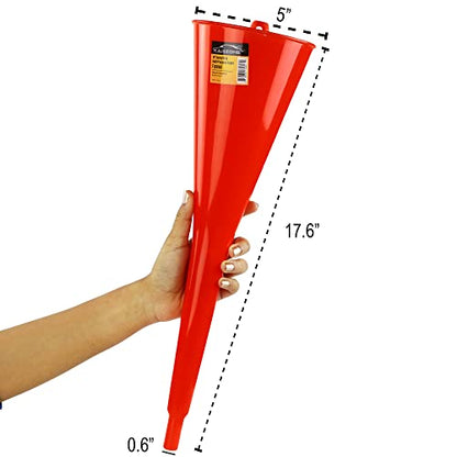 Long Neck Funnel, Oil Funnels for Oil Change, Long Funnels for Transmission Fluid, Automotive Funnel for Gas & Lubricants (12.0 Fluid Ounces, Red) - color: Red