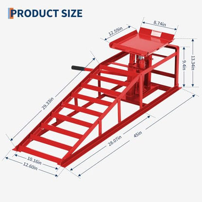GarveeTech Hydraulic Car Ramps 2-Pack, 11000 LBS Low Profile Portable Car Lift Ramp for Oil Change & Garage Repair, Heavy Duty Steel Ramps for Trucks/Low Cars (Red) (red, 5 T) - color: Red