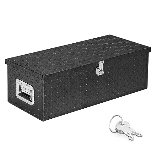 TUFFIOM 30" Aluminum Truck Bed Tool Box, Heavy Duty Diamond Plate Trailer Tool Box with Side Handle & Lock Keys, Tool Storage Organizer Chest for Pick up,Truck Bed,ATV,RV Trailer - color: Black, size: 30 inch