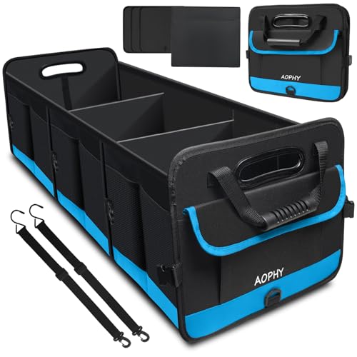 AOPHY Foldable Trunk Organizer for Car SUV Truck 95L | Collapsible storage bin with straps. Waterproof and sturdy. Fits sedans too. Folds flat when not in use. Great for drivers. - color: Blue
