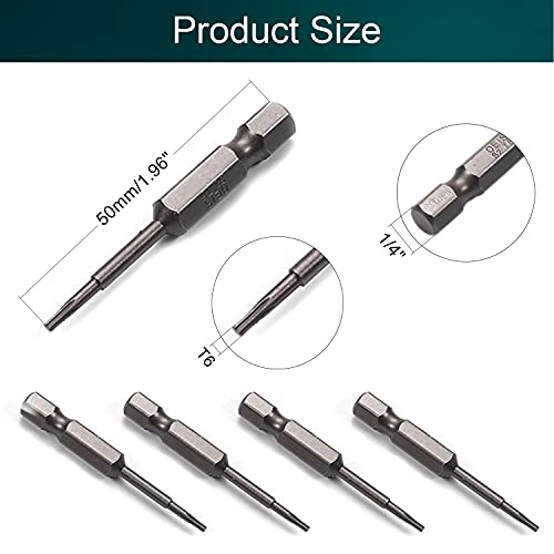 Utoolmart Torx Screwdriver Bits, T6 Magnetic Torx Head Screw Driver Bit, with 1/4 Inch Hex Shank, 50mm Length S2 Steel Screw Driver Kit Tools, for Repair Work, 10 Pcs - size: T6