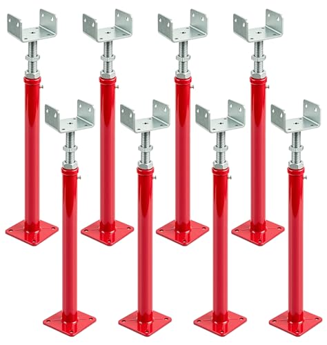 3.5"x3.5" U-Shaped House Jacks, Adjustable Screw Jack Post for 4x2 4x4 4x6 Joists, House Floor Jack Steel Beam Deck Support for Crawlspace Leveling & Foundation Repair (Red, 16.5"-25.5"(8 Pack)) - color: Red, size: 16.5"-25.5"(8 Pack)