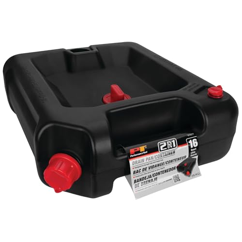 Performance Tool W4077 16-Quart Oil Drain Container, Deep Drain Well, Integrated Handle, Sealing Rubber Gaskets, Black - style: 16 Quart Drain Pan