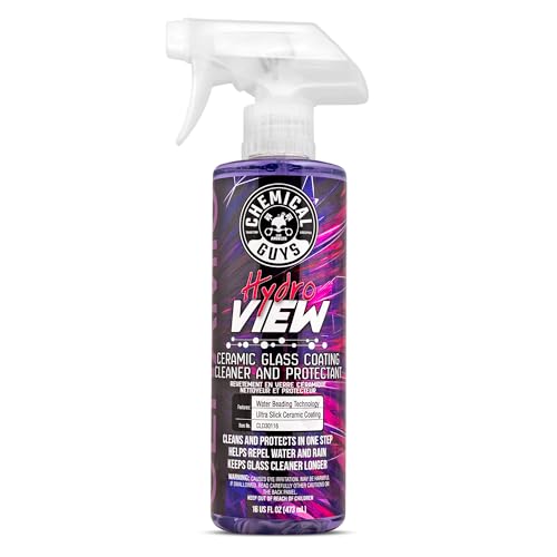 Chemical Guys, HydroView Ceramic Glass Cleaner & Coating for Windows, 16 oz | Cleans glass while adding a hydrophobic layer that beads water and cuts spots for clearer views in rain or fog