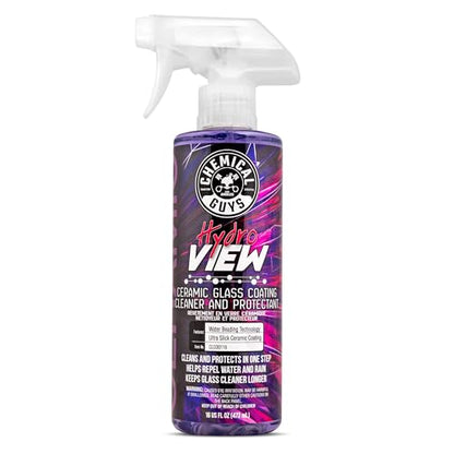 Chemical Guys, HydroView Ceramic Glass Cleaner & Coating for Windows, 16 oz | Cleans glass while adding a hydrophobic layer that beads water and cuts spots for clearer views in rain or fog