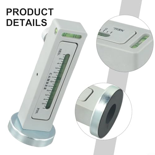 Four-Wheel Positioning Level Camber Caster Gauge Adjustable -5 to 5 Degrees Aluminum Alloy Magnetic Disc Brake Attachment for Car Truck Alignment White 1 Pack