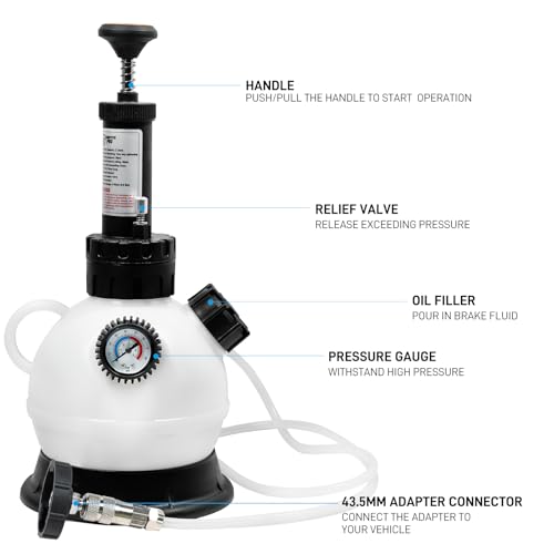 SMOTIVEPRO 2L Manual Brake Bleeder Fluid Pump, One Man Professional Brake Bleeder Kit Suitable for Hyundai,Mitsubishi,Nissan,Subaru,Chrysler,Dodge,Ford(Late Model) and Some Lincoln Cars - size: with 50.7MM adapter(Hyundai,Nissan,Subaru,Chrysler