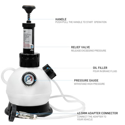 SMOTIVEPRO 2L Manual Brake Bleeder Fluid Pump, One Man Professional Brake Bleeder Kit Suitable for Hyundai,Mitsubishi,Nissan,Subaru,Chrysler,Dodge,Ford(Late Model) and Some Lincoln Cars - size: with 50.7MM adapter(Hyundai,Nissan,Subaru,Chrysler
