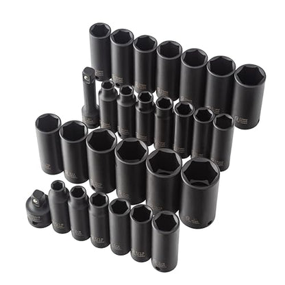 Sunex Tools - SOCKET SET IMPACT 3/8IN. DR.28PC DBLE DEEP MET/SAE