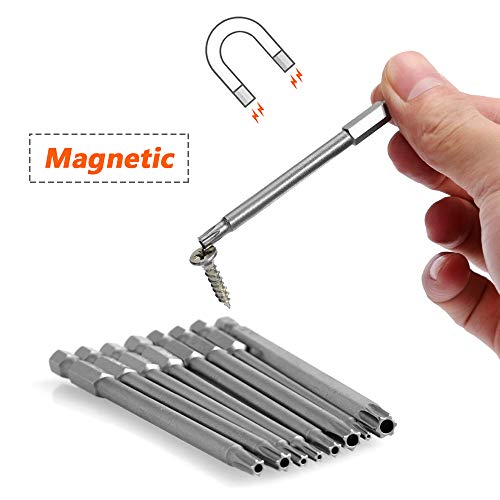 Mesee 8Pcs Magnetic Torx Head Screwdriver Bits with 1/4 Inch Shank, T8-T40 S2 Steel Star Torx Screwdriver Bit Set for Woodworking Home Repairing Tool Accessory - 100mm Length - size: 100mm