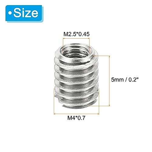 PATIKIL Thread Adapters Sleeve Reducing Nut, 10 Pcs M4*0.7 Male to M2.5 * 0.45 Female Repairing Insert Nut Screw Reducer Conversion Stainless Steel Fastener 5mm - size: M2.5xM4x5mm