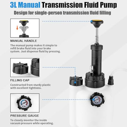 BetyBedy 3L Transmission Fluid Pump Kit, Fluid Transfer Pump with 13PCS ATF Adapters, Manual Transmission Oil Pump for Automotive Oil Filling System, Manual ATF Fluid Transfer Pump for Oil