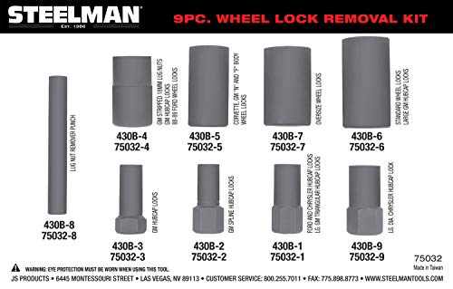 Steelman 9-Piece Hubcap and Wheel Lock Removal Kit, Twist Sockets, Hex Removers