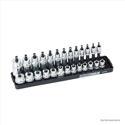 OEMTOOLS 22208 1/4" Metric Socket Organizer, 1/4 Socket Holder for Deep and Shallow Sockets, Labeled Posts, Dual Rail, Holds 4 mm to 15 mm - size: 1/4"