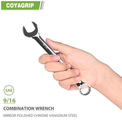 9/16 Wrench, Industrial Grade Spanner, Combination Wrenches SAE with 12-Point Box End, 15-Degree Offset, 9/16 Wrenches Chrome Vanadium Steel Mirror Polished - size: 9/16''