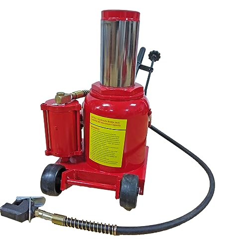 Bottle Jack 50 Ton Air Pneumatic Hydraulic Bottle Jack 110000LBS | with Manual Hand Pump For Automotive Car Truck Travel Trailer Repair Shop Lift Tool Red