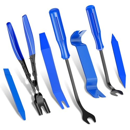 Aleric 7 Pieces Car Trim Removal Tool Kit with Plastic Pry Tool and Auto Fastener Clip Pilers, Car Trim Removal Tools for Body Upholstery Door Panel Detachment, Dashboard, Auto Fasteners Remover Tool